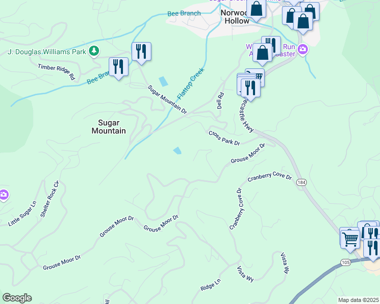 map of restaurants, bars, coffee shops, grocery stores, and more near 358 Green Cove Road in Sugar Mountain