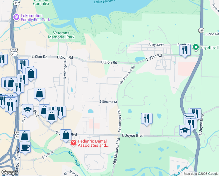map of restaurants, bars, coffee shops, grocery stores, and more near 2122 Frazier Terrace in Fayetteville