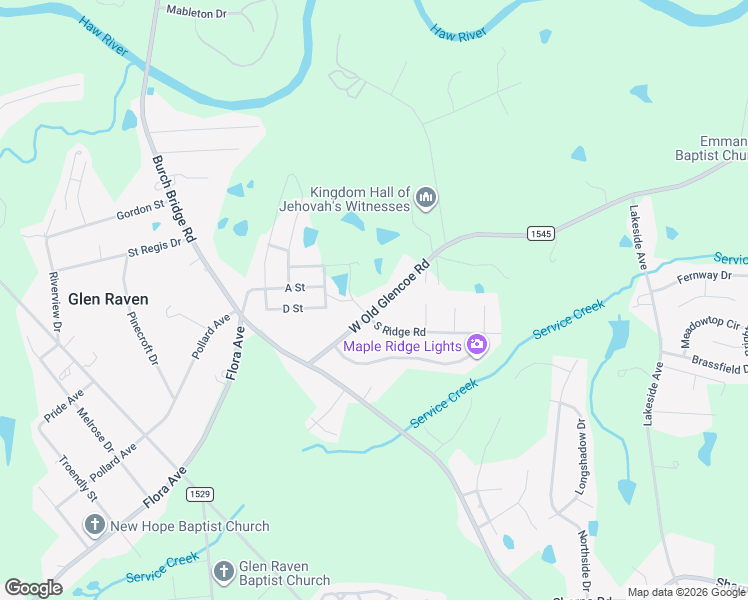 map of restaurants, bars, coffee shops, grocery stores, and more near 1053 West Old Glencoe Road in Burlington