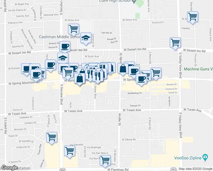 map of restaurants, bars, coffee shops, grocery stores, and more near 4475 West Spring Mountain Road in Las Vegas