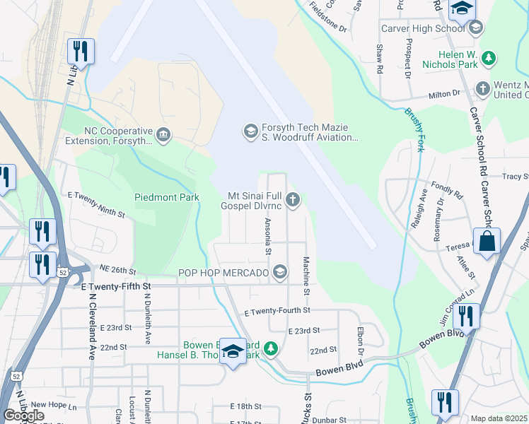 map of restaurants, bars, coffee shops, grocery stores, and more near 2728 Ansonia Street in Winston-Salem