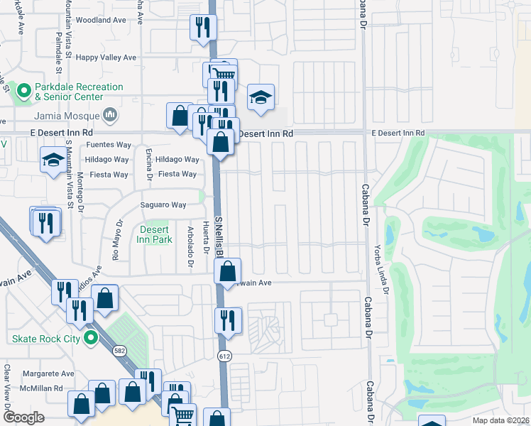 map of restaurants, bars, coffee shops, grocery stores, and more near 3465 Estes Park Drive in Las Vegas
