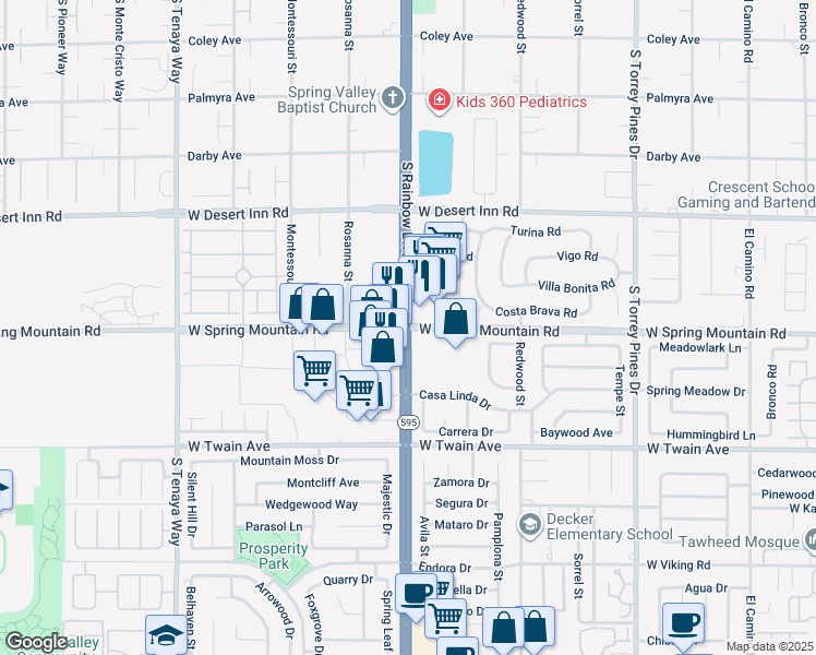 map of restaurants, bars, coffee shops, grocery stores, and more near in Spring Valley