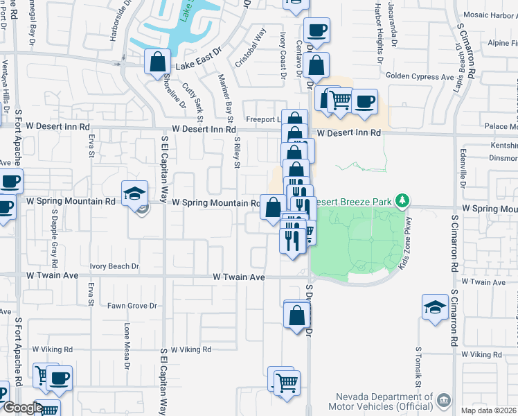 map of restaurants, bars, coffee shops, grocery stores, and more near 8774 Fountain Island Drive in Las Vegas