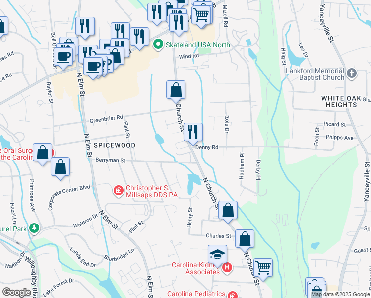 map of restaurants, bars, coffee shops, grocery stores, and more near in Greensboro
