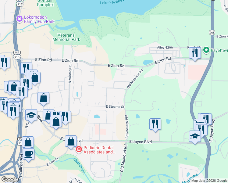 map of restaurants, bars, coffee shops, grocery stores, and more near 2122 Frazier Terrace in Fayetteville