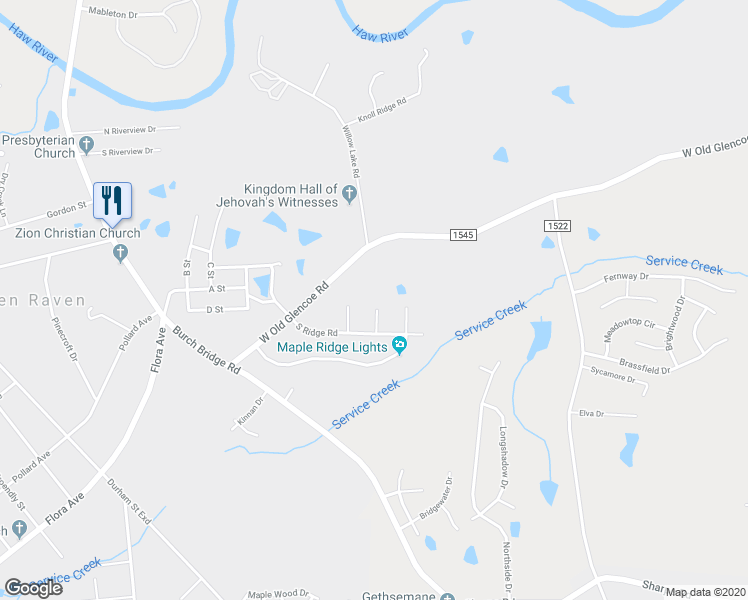 map of restaurants, bars, coffee shops, grocery stores, and more near 1003 Pine Ridge Court in Burlington