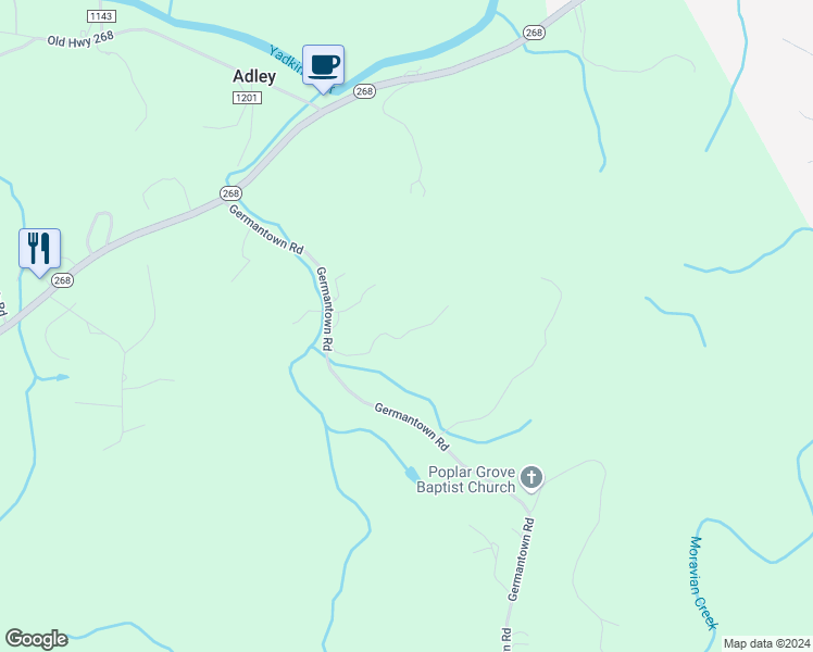 map of restaurants, bars, coffee shops, grocery stores, and more near 463 Germantown Road in Wilkesboro