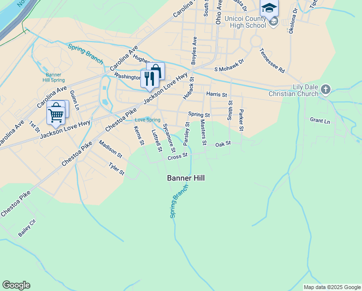 map of restaurants, bars, coffee shops, grocery stores, and more near 139 Parsley Street in Banner Hill