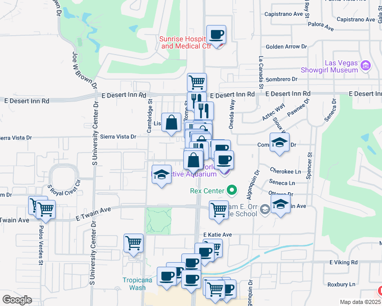 map of restaurants, bars, coffee shops, grocery stores, and more near 3501 South Maryland Parkway in Las Vegas