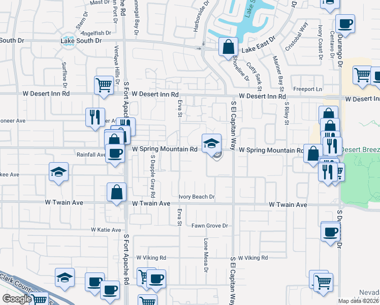 map of restaurants, bars, coffee shops, grocery stores, and more near 3508 Broadlands Court in Las Vegas