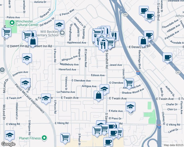 map of restaurants, bars, coffee shops, grocery stores, and more near 3688 Edison Avenue in Las Vegas