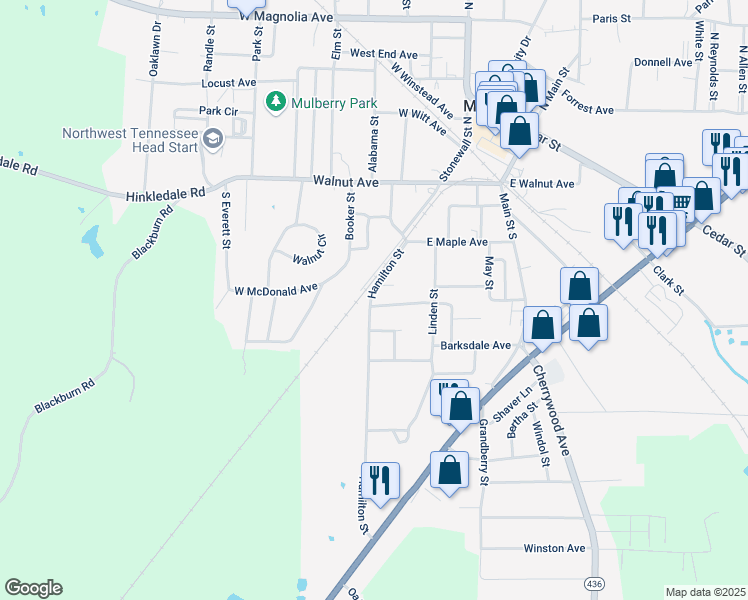 map of restaurants, bars, coffee shops, grocery stores, and more near 17 Linden Heights in McKenzie