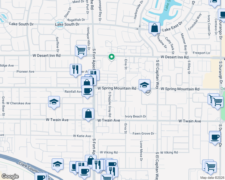 map of restaurants, bars, coffee shops, grocery stores, and more near 3511 Casa Real Way in Las Vegas