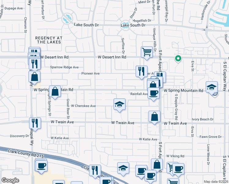 map of restaurants, bars, coffee shops, grocery stores, and more near 9680 Pine Thickett Avenue in Las Vegas