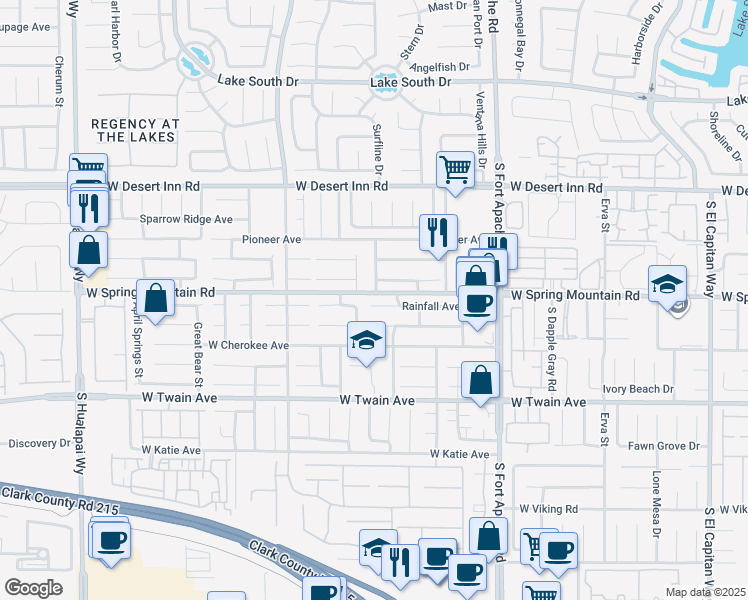 map of restaurants, bars, coffee shops, grocery stores, and more near 9624 Rainfall Avenue in Las Vegas