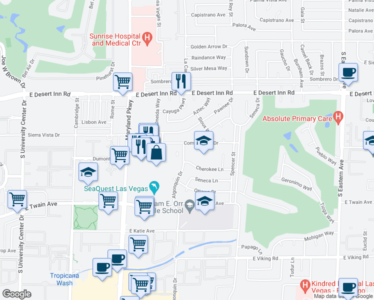 map of restaurants, bars, coffee shops, grocery stores, and more near 3506 Algonquin Drive in Las Vegas
