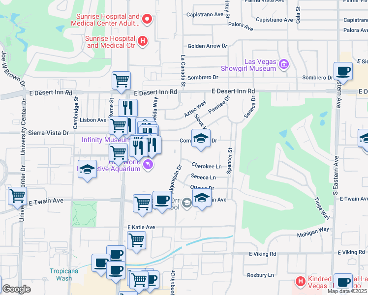 map of restaurants, bars, coffee shops, grocery stores, and more near 3506 Algonquin Drive in Las Vegas
