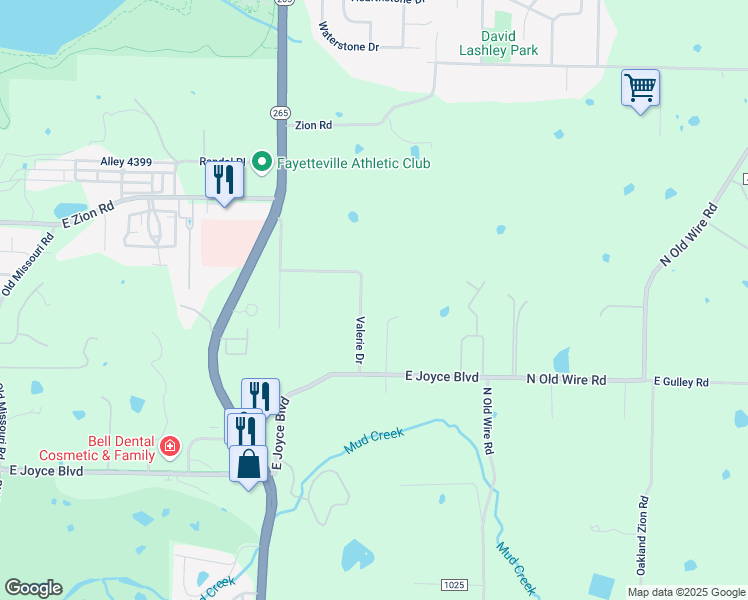 map of restaurants, bars, coffee shops, grocery stores, and more near 4126 Valerie Drive in Fayetteville