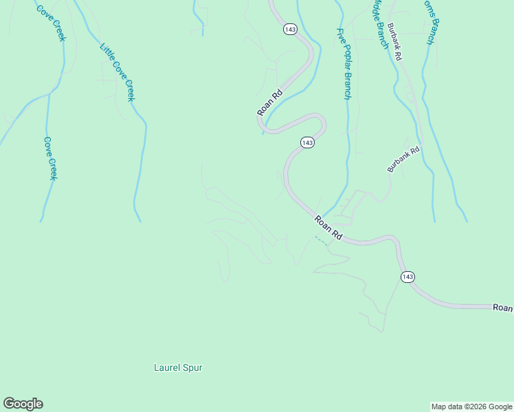 map of restaurants, bars, coffee shops, grocery stores, and more near 1666 Tennessee 143 in Roan Mountain