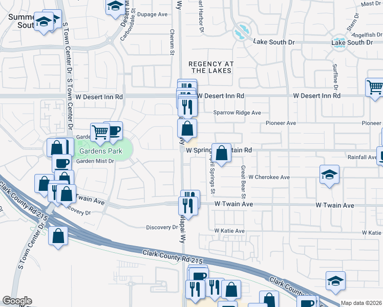 map of restaurants, bars, coffee shops, grocery stores, and more near 10175 Spring Mountain Road in Las Vegas