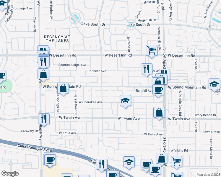 map of restaurants, bars, coffee shops, grocery stores, and more near 9750 Pine Thickett Avenue in Las Vegas