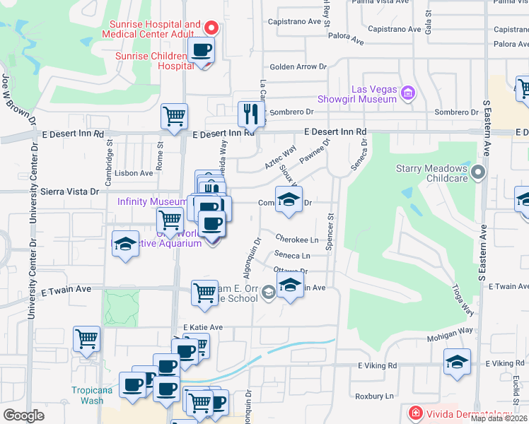 map of restaurants, bars, coffee shops, grocery stores, and more near 3507 Algonquin Drive in Las Vegas