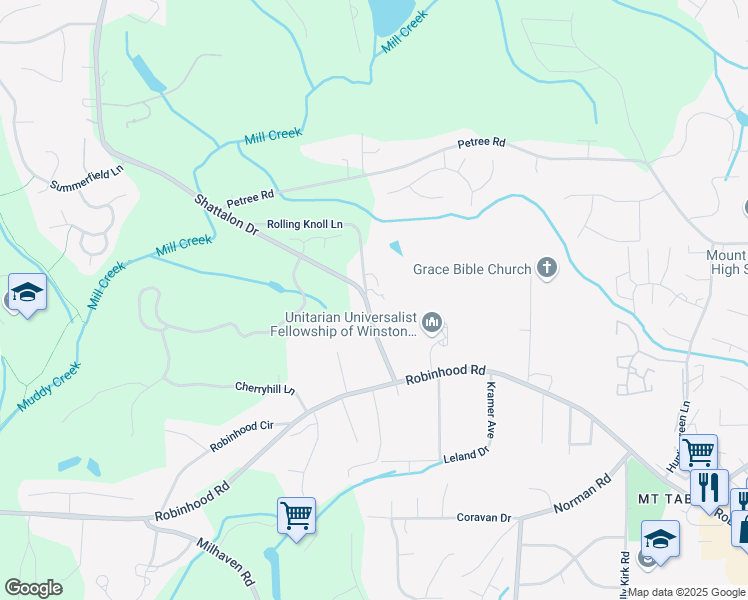 map of restaurants, bars, coffee shops, grocery stores, and more near 4090 Carriage Manor Cove in Winston-Salem