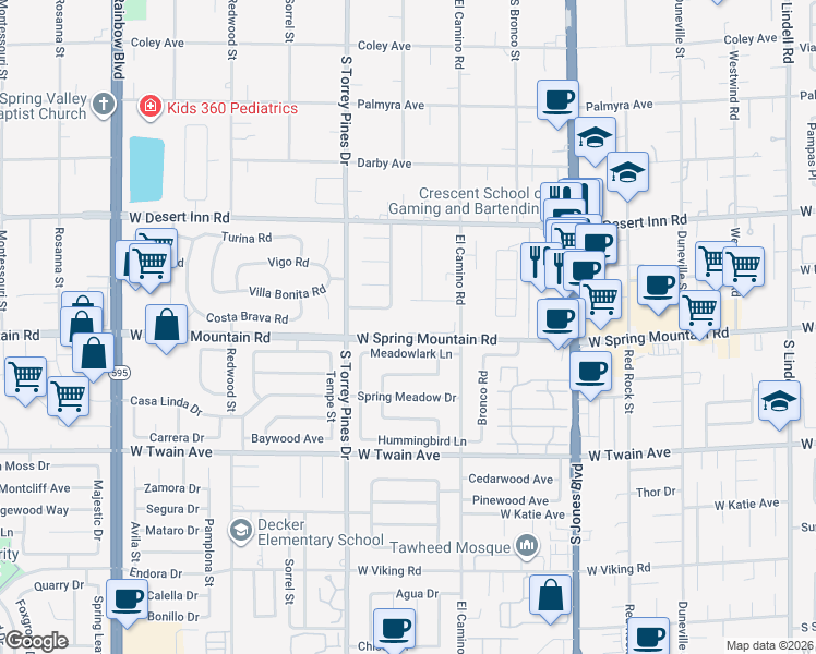map of restaurants, bars, coffee shops, grocery stores, and more near 6392 Spring Mountain Rd in Las Vegas