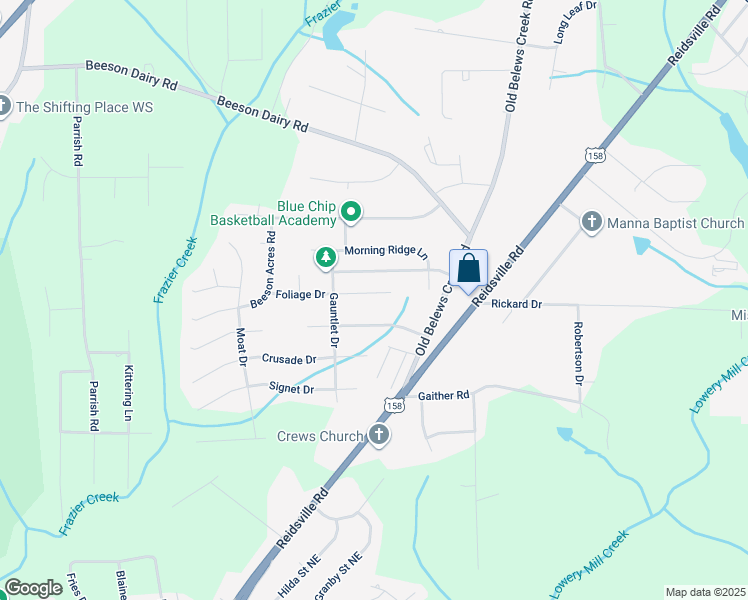 map of restaurants, bars, coffee shops, grocery stores, and more near 3960 Foliage Drive in Winston-Salem
