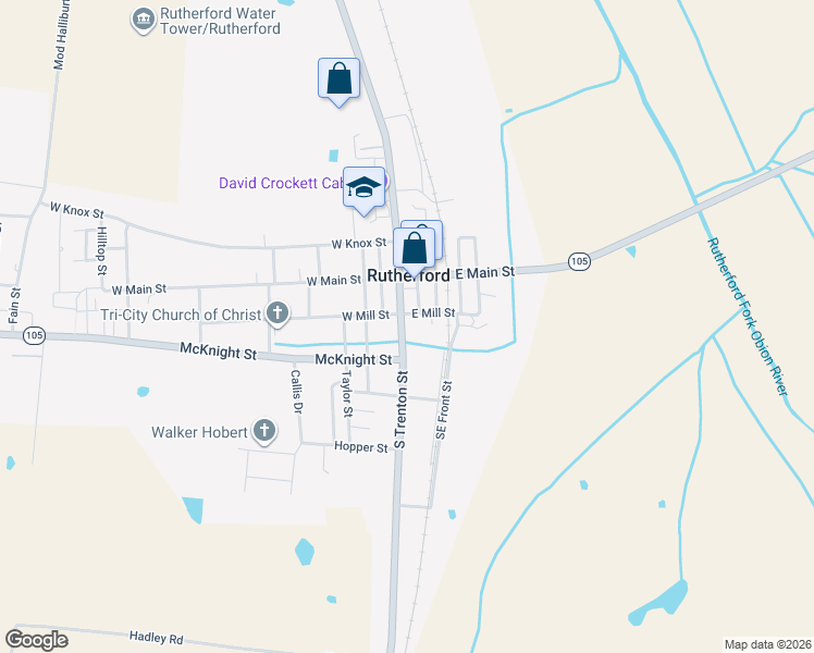 map of restaurants, bars, coffee shops, grocery stores, and more near 206 South Trenton Street in Rutherford