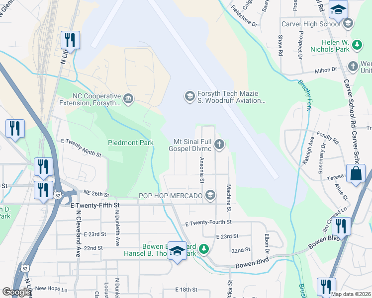 map of restaurants, bars, coffee shops, grocery stores, and more near 2698 Toddler Place Drive in Winston-Salem