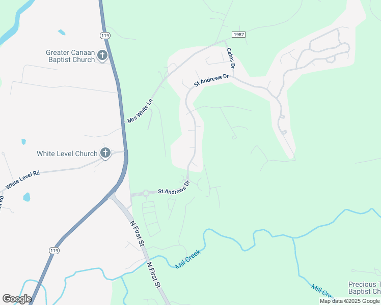map of restaurants, bars, coffee shops, grocery stores, and more near 104 Winged Foot Court in Mebane
