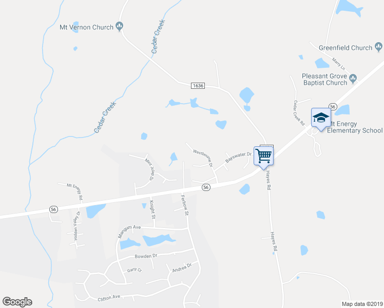 map of restaurants, bars, coffee shops, grocery stores, and more near 2131 Westbourne Drive in Creedmoor