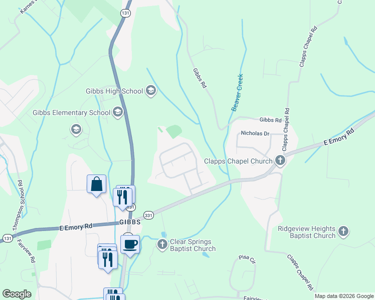 map of restaurants, bars, coffee shops, grocery stores, and more near 7605 Applecross Road in Corryton