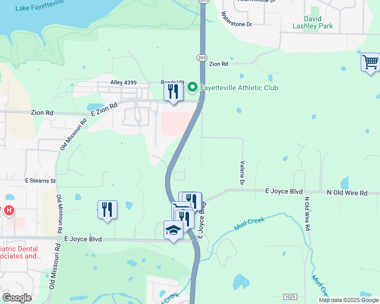 map of restaurants, bars, coffee shops, grocery stores, and more near 2946 East Sterling Court in Fayetteville
