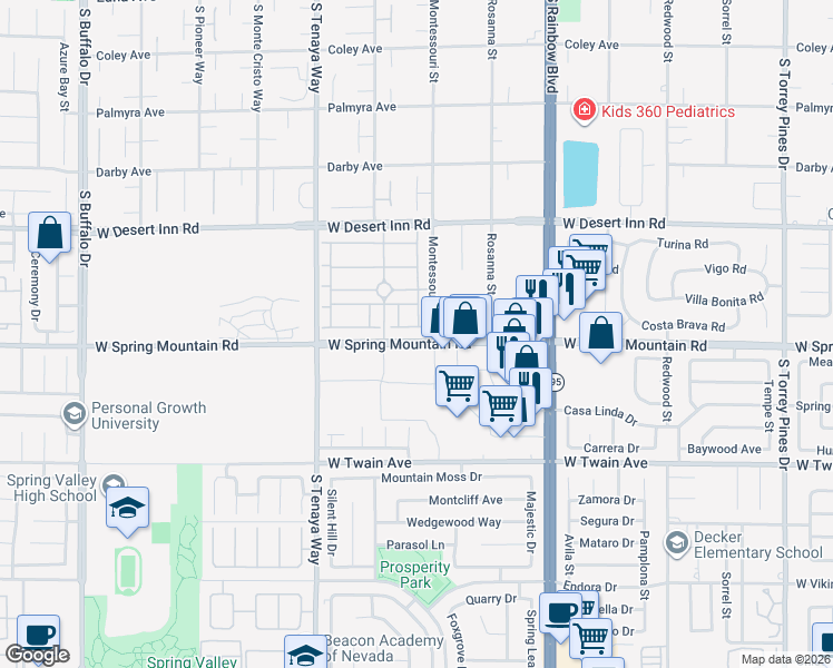 map of restaurants, bars, coffee shops, grocery stores, and more near 7137 Flowering Rose Avenue in Las Vegas