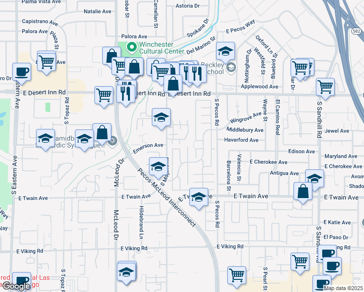 map of restaurants, bars, coffee shops, grocery stores, and more near 3506 Calvert Ct in Las Vegas