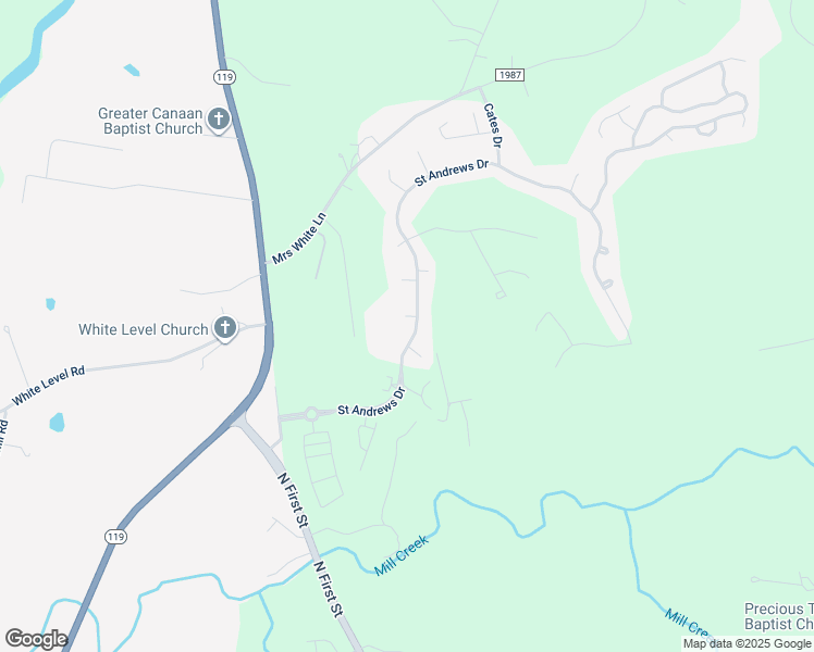map of restaurants, bars, coffee shops, grocery stores, and more near 104 Winged Foot Court in Mebane