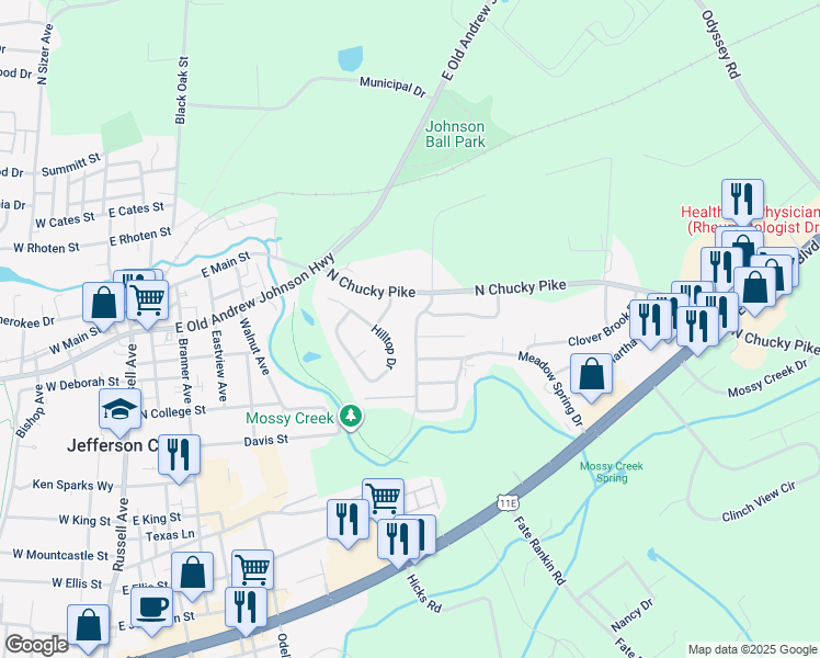 map of restaurants, bars, coffee shops, grocery stores, and more near 1663 Meadow Spring Drive in Jefferson City