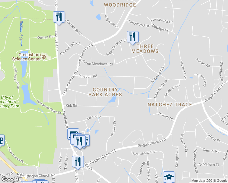 map of restaurants, bars, coffee shops, grocery stores, and more near 204 Frederick Road in Greensboro