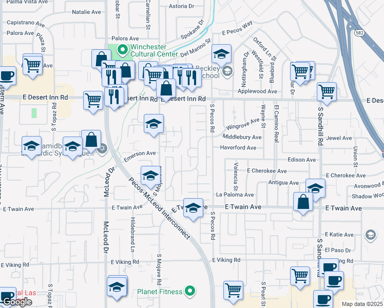 map of restaurants, bars, coffee shops, grocery stores, and more near 3332 Lovell Court in Las Vegas