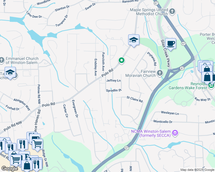 map of restaurants, bars, coffee shops, grocery stores, and more near 206 Lancaster Street in Winston-Salem