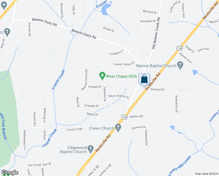map of restaurants, bars, coffee shops, grocery stores, and more near 3924 Foliage Drive in Winston-Salem