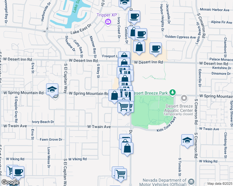 map of restaurants, bars, coffee shops, grocery stores, and more near 8682 Spring Mountain Road in Las Vegas