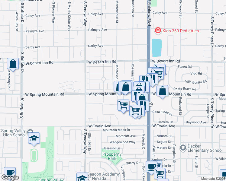 map of restaurants, bars, coffee shops, grocery stores, and more near 7129 Flowering Rose Avenue in Las Vegas