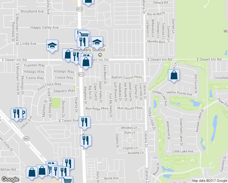 map of restaurants, bars, coffee shops, grocery stores, and more near 3463 Gulf Shores Drive in Las Vegas