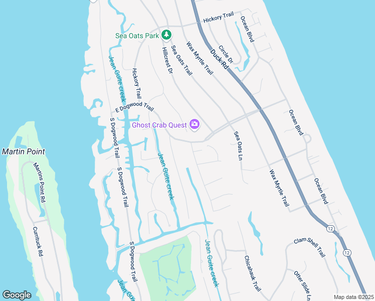 map of restaurants, bars, coffee shops, grocery stores, and more near 167 Bayberry Trail in Kitty Hawk
