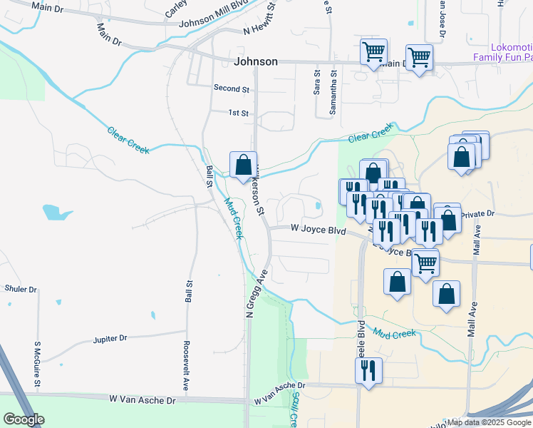 map of restaurants, bars, coffee shops, grocery stores, and more near 6301-6483 Wilkerson Road in Fayetteville