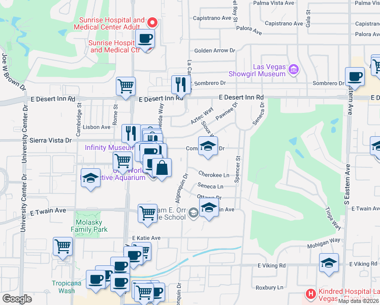 map of restaurants, bars, coffee shops, grocery stores, and more near 3507 Algonquin Drive in Las Vegas